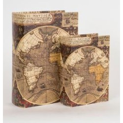 Σετ 2 βιβλία/κουτιά ξύλινα καφέ Χάρτης