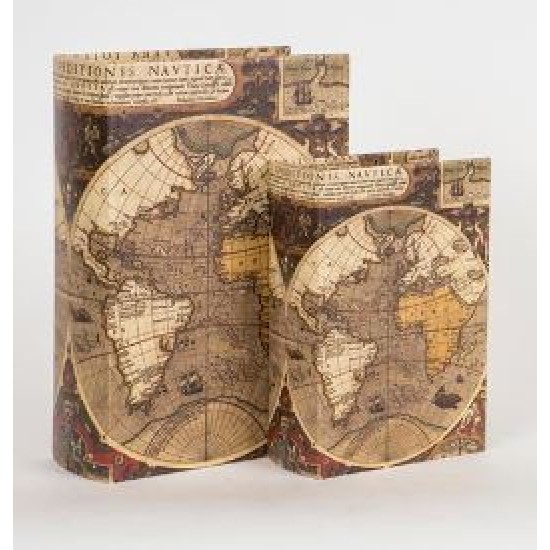 Σετ 2 βιβλία/κουτιά ξύλινα καφέ Χάρτης
