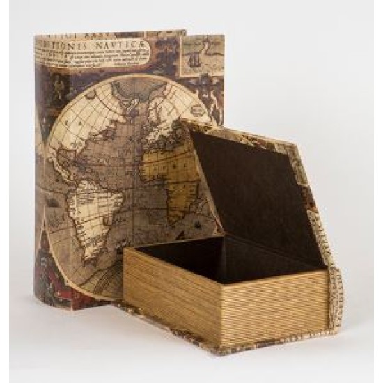 Σετ 2 βιβλία/κουτιά ξύλινα καφέ Χάρτης