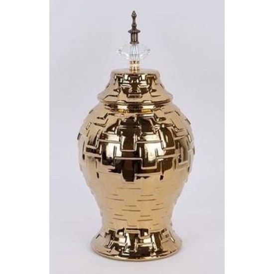 Βάζο με καπάκι κεραμικό χρυσό 17x36εκ.
