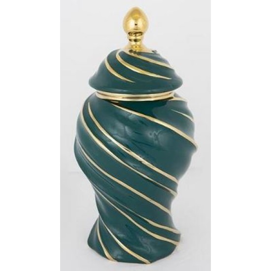 Βάζο με καπάκι κεραμικό πράσινο/χρυσό 18,5x35εκ.