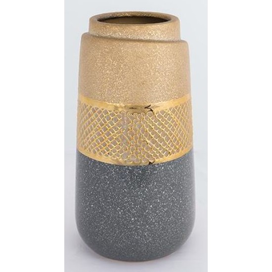 Ανθοδοχείο κεραμικό χρυσό/γκρι 13,5x24,5εκ.