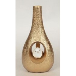 Ανθοδοχείο με πουλάκι polyresin χρυσό/λευκό 11x7,7x22,5εκ.