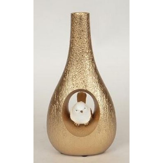 Ανθοδοχείο με πουλάκι polyresin χρυσό/λευκό 11x7,7x22,5εκ.