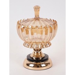 Φοντανιέρα με πόδι γυαλί/μέταλλο χρυσό/μαύρο 15x27εκ.