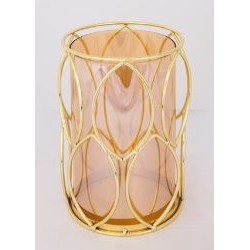 Κηροπήγιο γυαλί/μέταλλο χρυσό/μελί 13,5x20εκ.