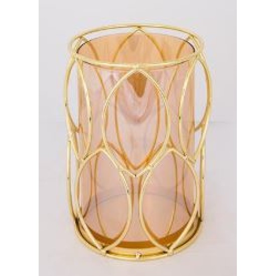 Κηροπήγιο γυαλί/μέταλλο χρυσό/μελί 13,5x20εκ.