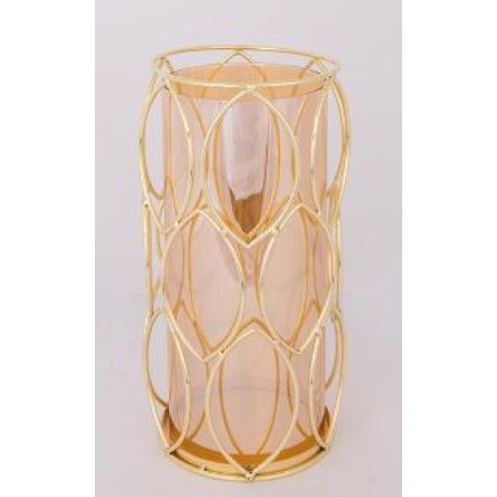 Κηροπήγιο γυαλί/μέταλλο χρυσό/μελί 13,5x28εκ.