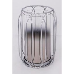 Κηροπήγιο γυαλί/μέταλο ασημί 13,5x13,5x19,5εκ.