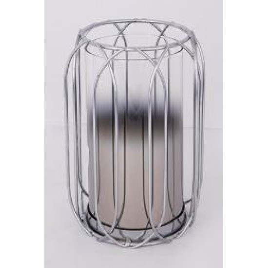 Κηροπήγιο γυαλί/μέταλο ασημί 19x19x26εκ.