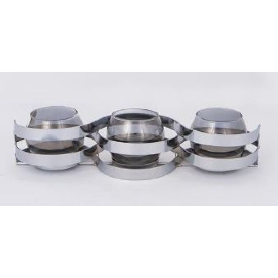 Κηροπήγιο 3 θέσεων γυαλί/μέταλλο ασημί 33,5x10x8εκ.