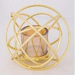 Κηροπήγιο γυαλί/μέταλλο χρυσό 15x13εκ.