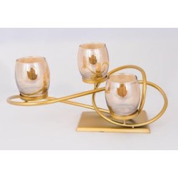 Κηροπήγιο 3 θέσεων γυαλί/μέταλλο χρυσό/μελί 39x20x20,5εκ.