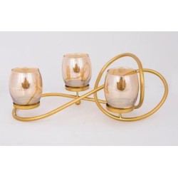 Κηροπήγιο 3 θέσεων γυαλί/μέταλλο χρυσό/μελί 39x23,5x14εκ.