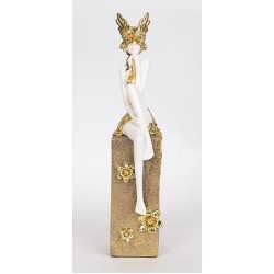 Διακοσμητικό γλυπτό γυναίκα resin λευκό/χρυσό 8,5x11x39εκ.