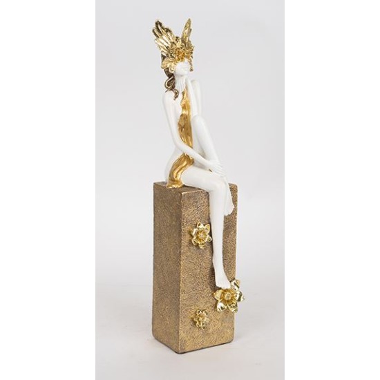 Διακοσμητικό γλυπτό γυναίκα resin λευκό/χρυσό 8,5x11x39εκ.