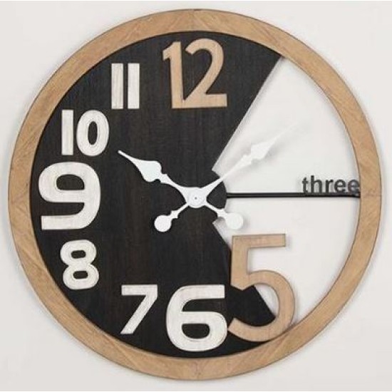 Ρολόι τοίχου ξύλινο μαύρο/natural/λευκό 59,5x3εκ.