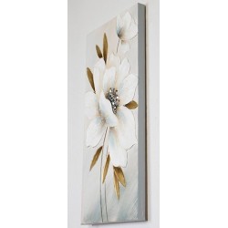 Πίνακας σε καμβά λευκό/χρυσό λουλούδι 60x90x3εκ.