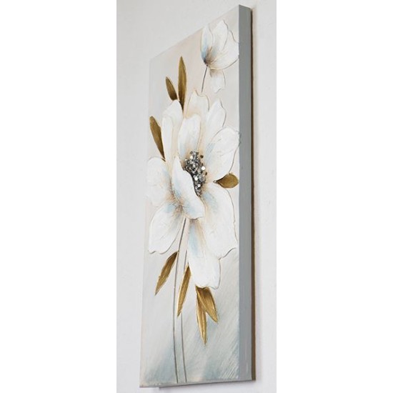 Πίνακας σε καμβά λευκό/χρυσό λουλούδι 60x90x3εκ.