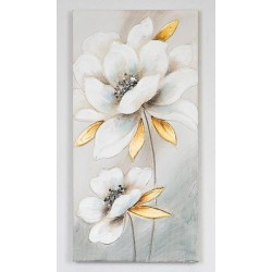 Πίνακας σε καμβά λευκό/χρυσό λουλούδια 60x90x3εκ.