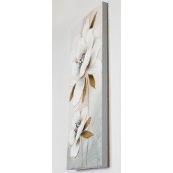 Πίνακας σε καμβά λευκό/χρυσό λουλούδια 60x90x3εκ.