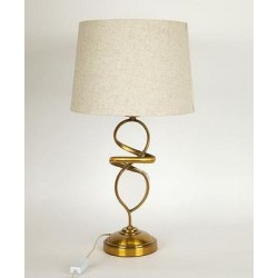 Φωτιστικό επιτραπέζιο μεταλλικό χρυσό με εκρού λινό καπέλο 33x60εκ.