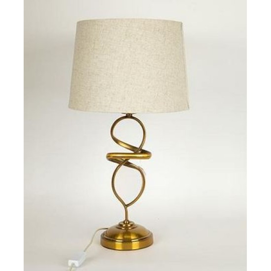 Φωτιστικό επιτραπέζιο μεταλλικό χρυσό με εκρού λινό καπέλο 33x60εκ.