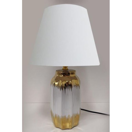 Φωτιστικό επιτραπέζιο κεραμικό λευκό/χρυσό με υφασμάτινο καπέλο 25x40εκ.