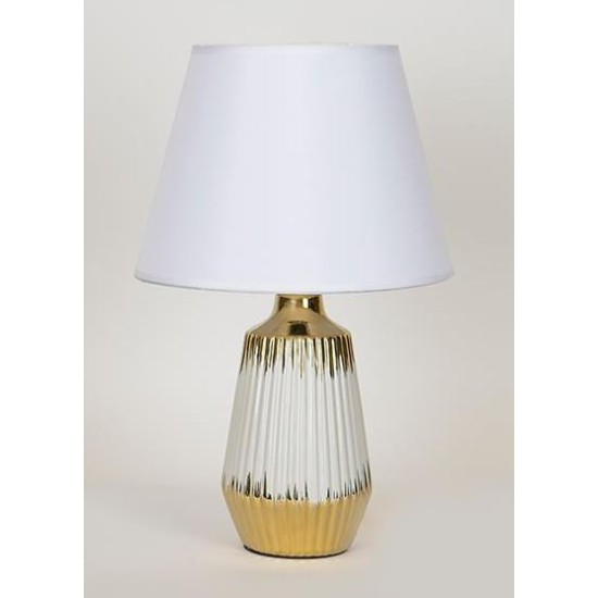 Φωτιστικό επιτραπέζιο κεραμικό χρυσό/λευκό με υφασμάτινο καπέλο 25x40εκ.