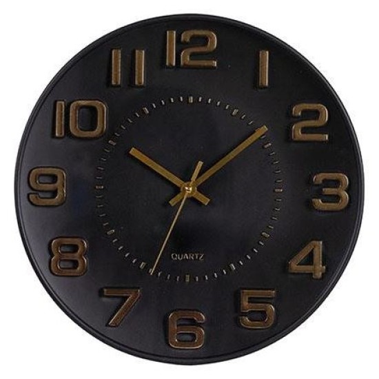 Ρολόι τοίχου πλαστικό μαύρο/χρυσό 30x4,2εκ.