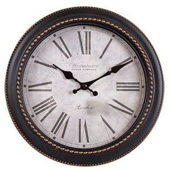 Ρολόι τοίχου πλαστικό αντικέ μαύρο/χρυσό/λευκό 27x4,5εκ.