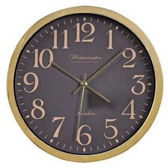 Ρολόι τοίχου πλαστικό χρυσό/μαύρο 22x3,8εκ.