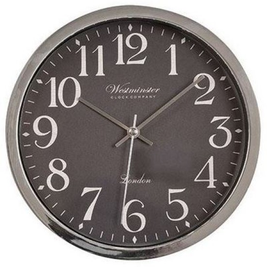 Ρολόι τοίχου πλαστικό ασημί/μαύρο 22x3,8εκ.