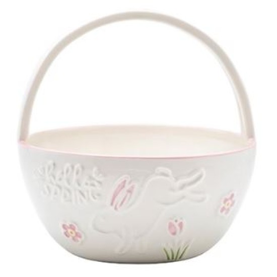Διακοσμητικό πασχαλινό καλάθι κεραμικό λευκό/ροζ 19,4x19,5x20,2εκ.