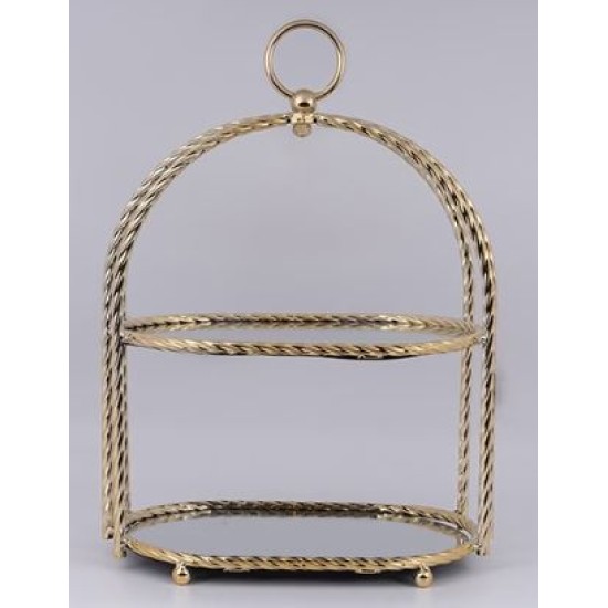 Ορντεβιέρα μεταλλική με καθρέπτη χρυσή 2όροφη 22x32x45εκ.