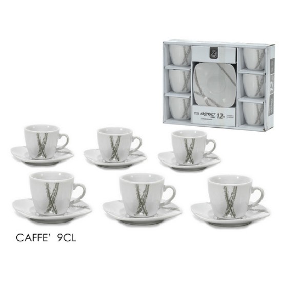 Σετ 6 φλυτζάνια καφέ με πιατάκια πορσελάνης 90ml Abstract Grey