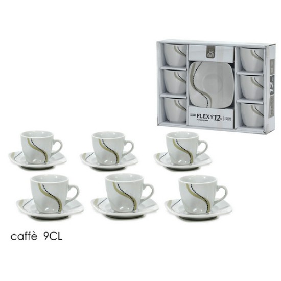 Σετ 6 φλυτζάνια καφέ με πιατάκια πορσελάνης 9cl Flexy