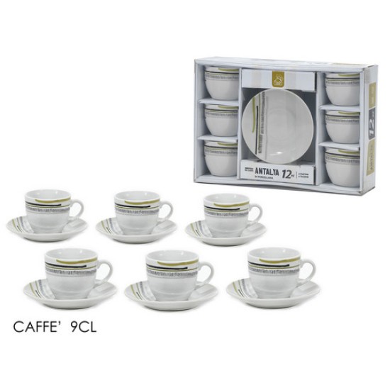 Σετ 6 φλυτζάνια καφέ με πιατάκια πορσελάνης 9cl Antalya