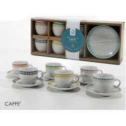 Σετ 6 φλυτζάνια καφέ με πιατάκια πορσελάνης 6 χρώματα 9cl
