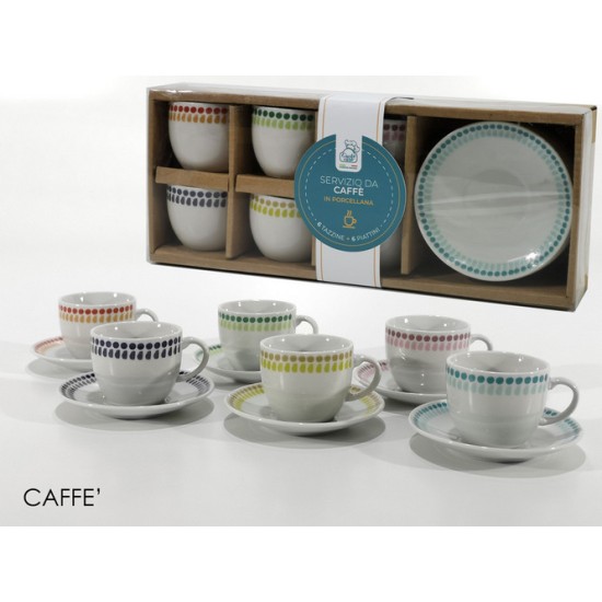 Σετ 6 φλυτζάνια καφέ με πιατάκια πορσελάνης 6 χρώματα 9cl