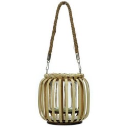 Φανάρι με σχοινί ξύλο/γυαλί 14x14εκ.