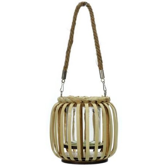 Φανάρι με σχοινί ξύλο/γυαλί 14x14εκ.