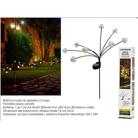 Φωτιστικό εξωτερικού χώρου με ηλιακό συλλέκτη 8 λάμπες