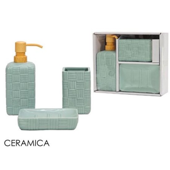 Σετ μπάνιου 3 τεμαχίων κεραμικό βεραμάν/καφέ