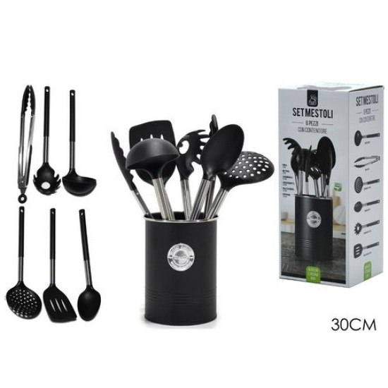 Σετ 6 κουτάλες σε βάση μεταλλική μαύρο ανοξείδωτο/πλαστικό 30εκ.