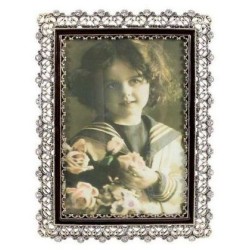 Κορνίζα μεταλλική ασημί/μαύρο με στρας 13x18εκ.