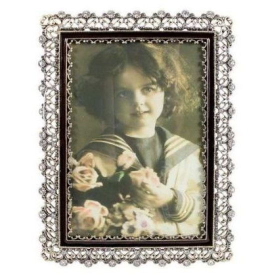 Κορνίζα μεταλλική ασημί/μαύρο με στρας 13x18εκ.