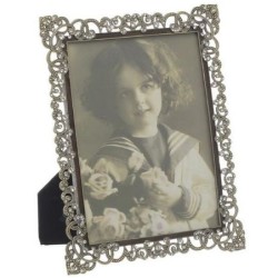 Κορνίζα μεταλλική χρυσό/μπορντώ αντικέ με στρας 13x18εκ.