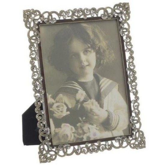 Κορνίζα μεταλλική χρυσό/μπορντώ αντικέ με στρας 13x18εκ.