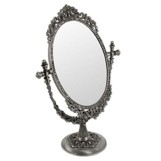 Καθρέφτης επιτραπέζιος μεταλλικός αντικέ ανθρακί με στρας 20x9x31εκ.